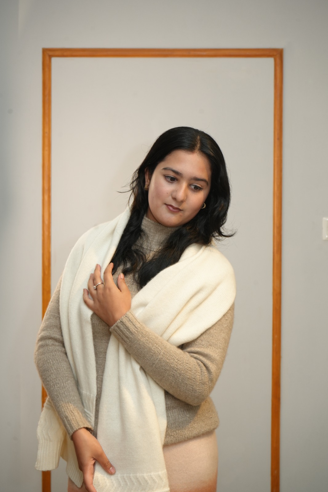 Soft shawl styled in a neutral tone
